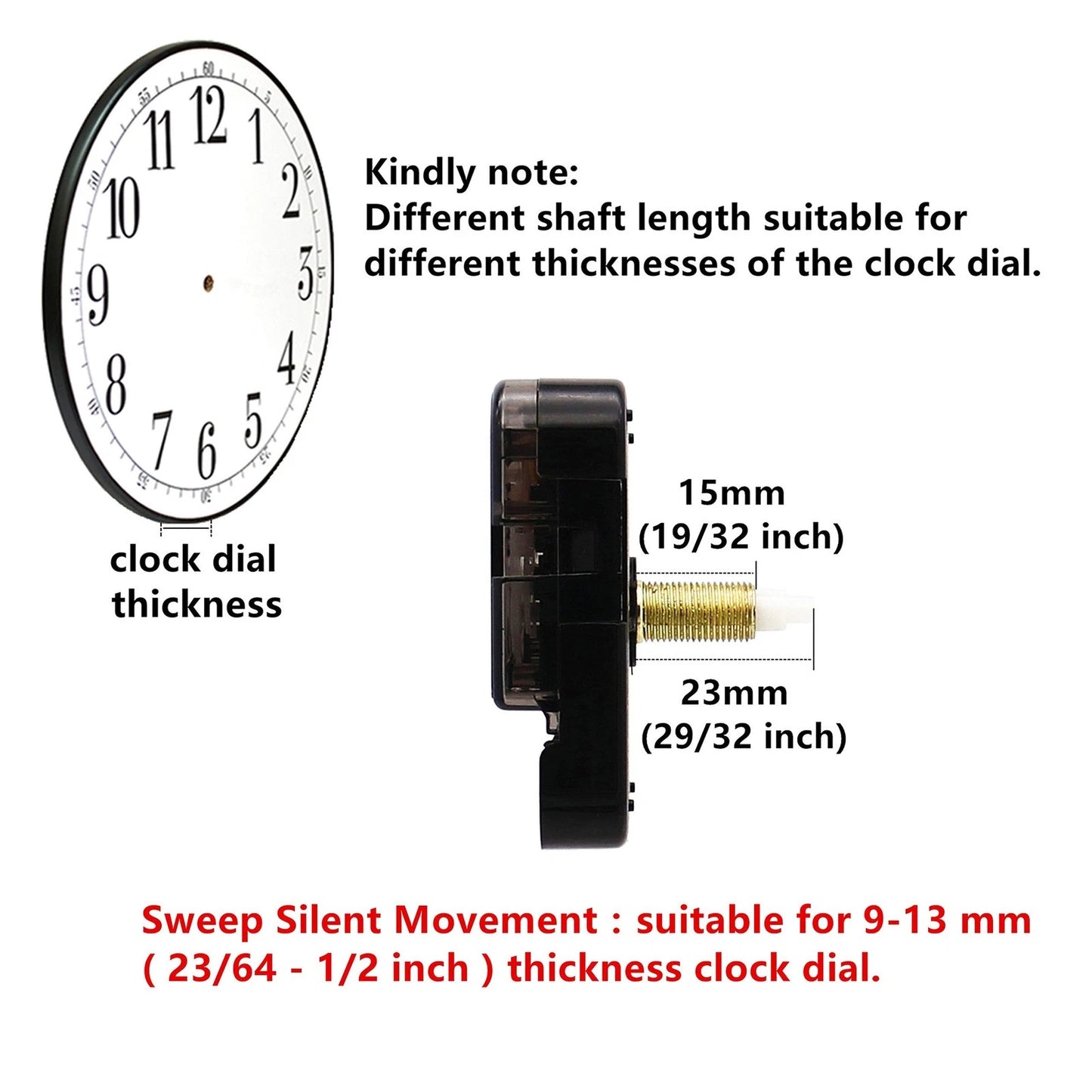 TIKROUND 12888 Quartz DIY Wall Clock 29/32"thread length, Black Hands