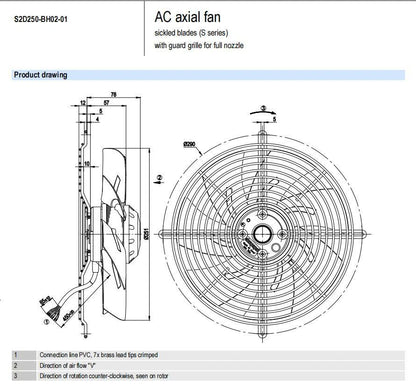 Ebmpapst S2D250-BH02-01 Axial Fan AC 230/400V 0.19/0.23A 145W φ250MM Cooling Fan