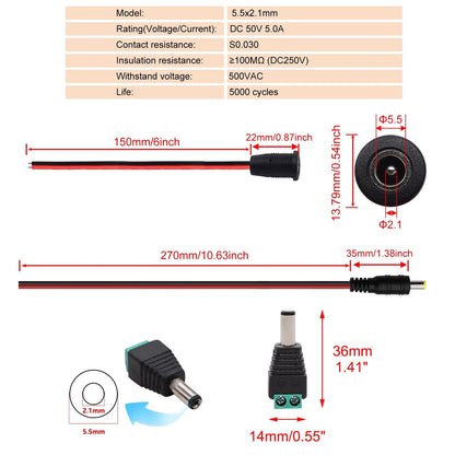 weideer 12Pcs 10A DC Power Jack Cord Socket Male and Female Socket, Black