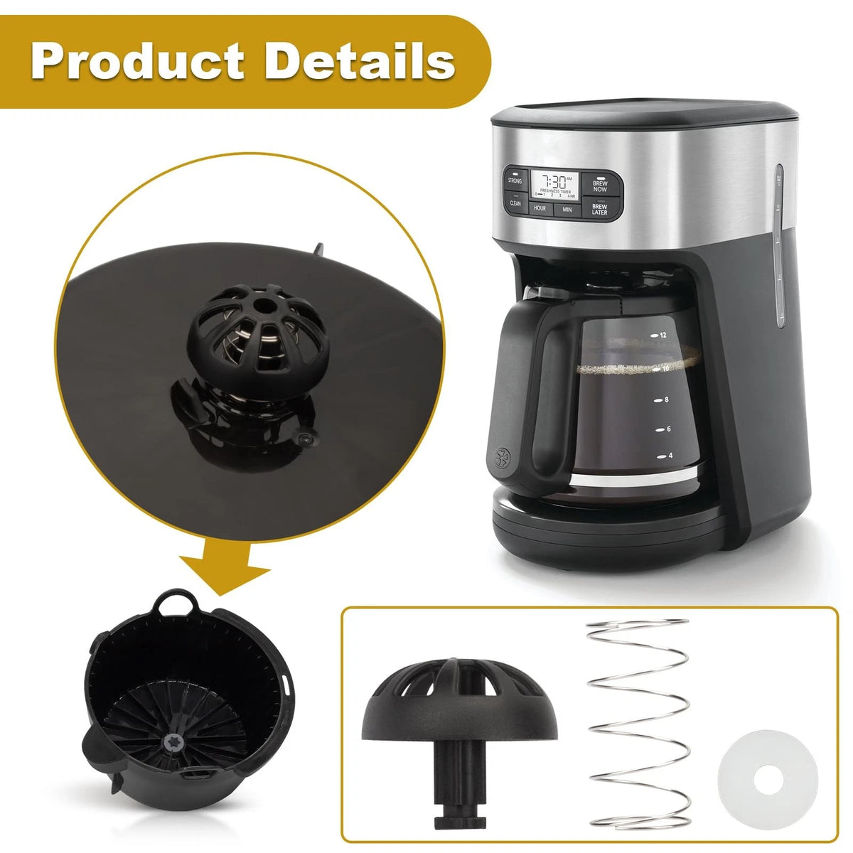 2-Pack Coffee Machine Brew Basket Bottom Spring Loaded Stopper Kits 2, Black