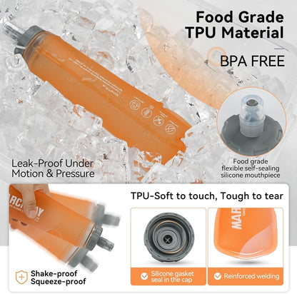 MARCHWAY Soft Hydration Flask with Wide Mouth, 300ml/500ml 300ML, Orange