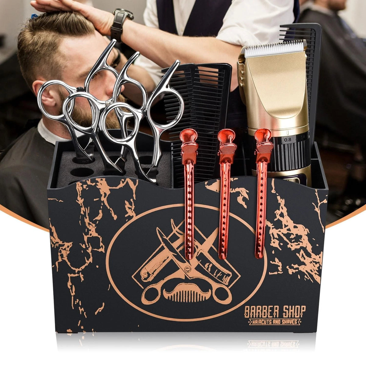 Noverlife Barber Scissors Holder Box, Professional Beard Man Style - Black
