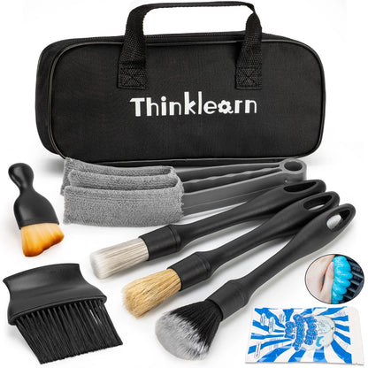 ThinkLearn Car Detailing Kit Brush Set with Cleaning Gel, 7PCS, Black