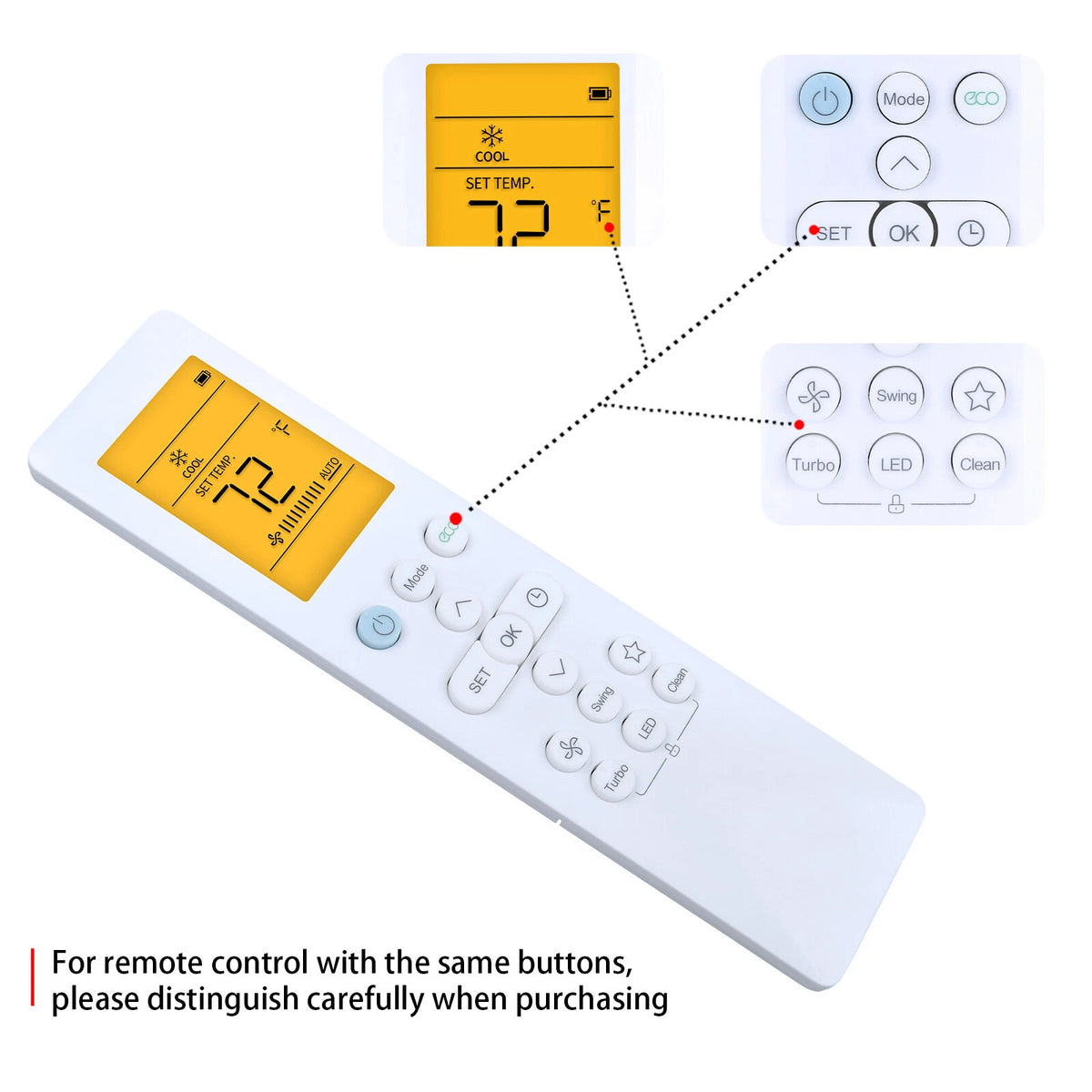Remote Control For Senville LETO Series Mini Split Air Conditioner