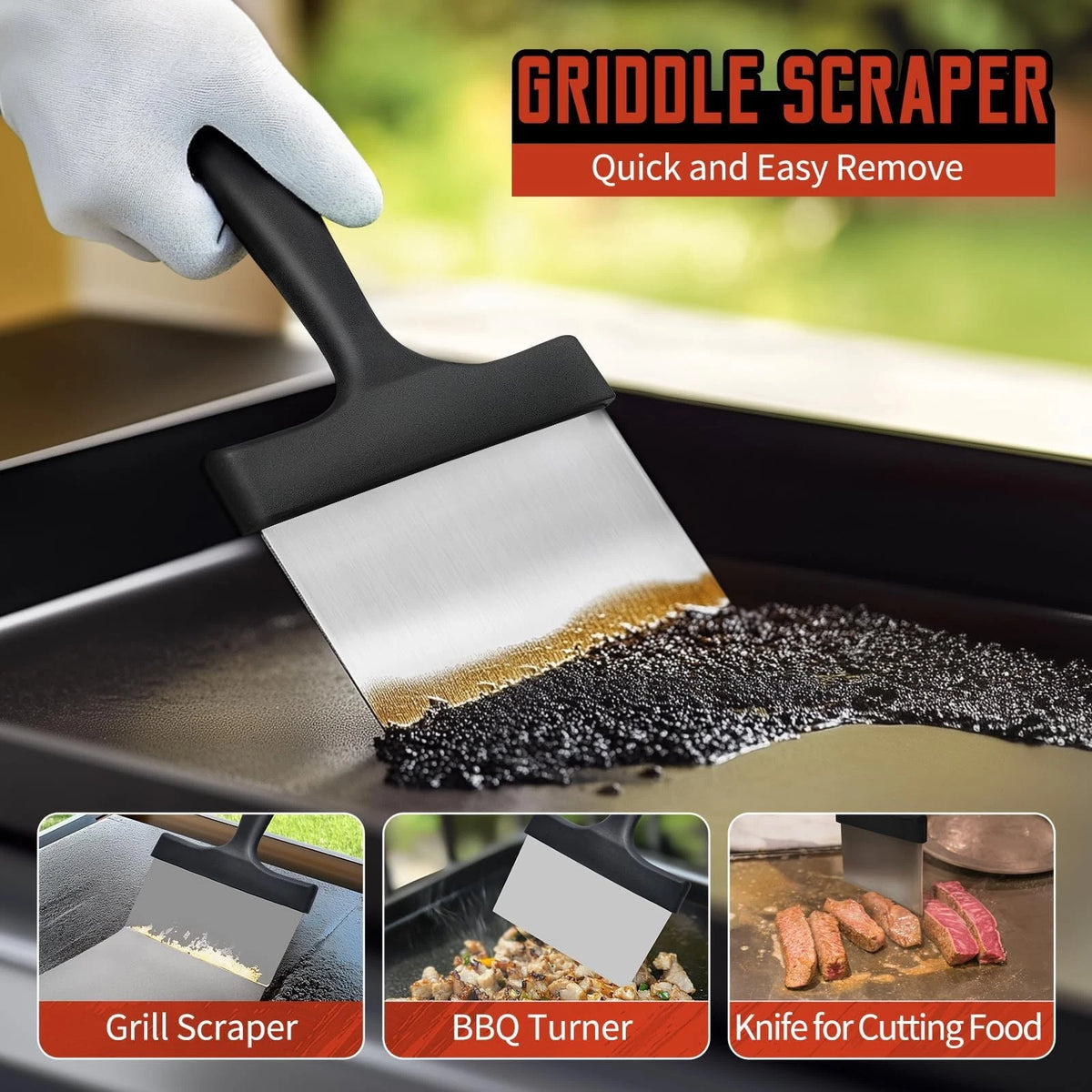 Griddle Cleaning Kit for Blackstone, Heavy-Duty Scraper & 12pcs Orange