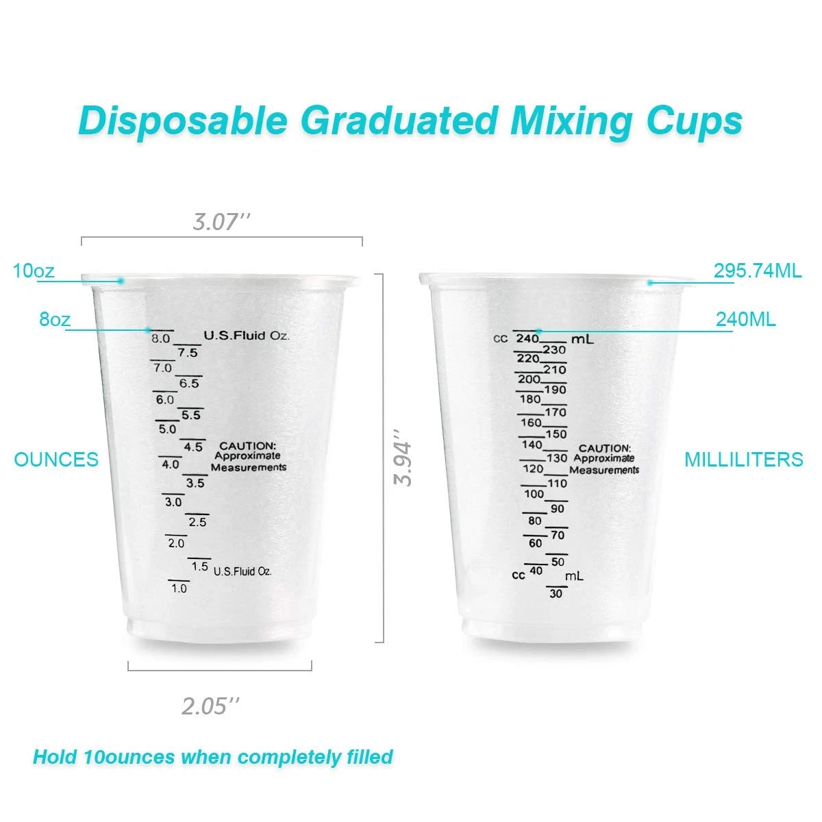 XUXU 100pcs 8oz Graduated Clear Plastic Measuring Cups 5.9" X 0.39", Brown-b
