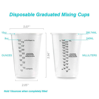 XUXU 100pcs 8oz Graduated Clear Plastic Measuring Cups 5.9" X 0.39", Brown-b
