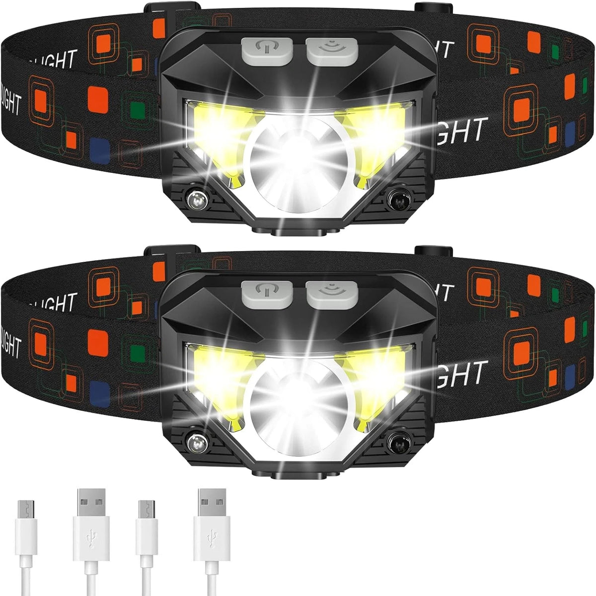 LHKNL Headlamp Flashlight, Lumen Ultra-Light Bright LED 2 Packs, Black