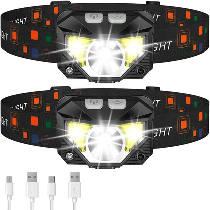 LHKNL Headlamp Flashlight, Lumen Ultra-Light Bright LED 2 Packs, Black