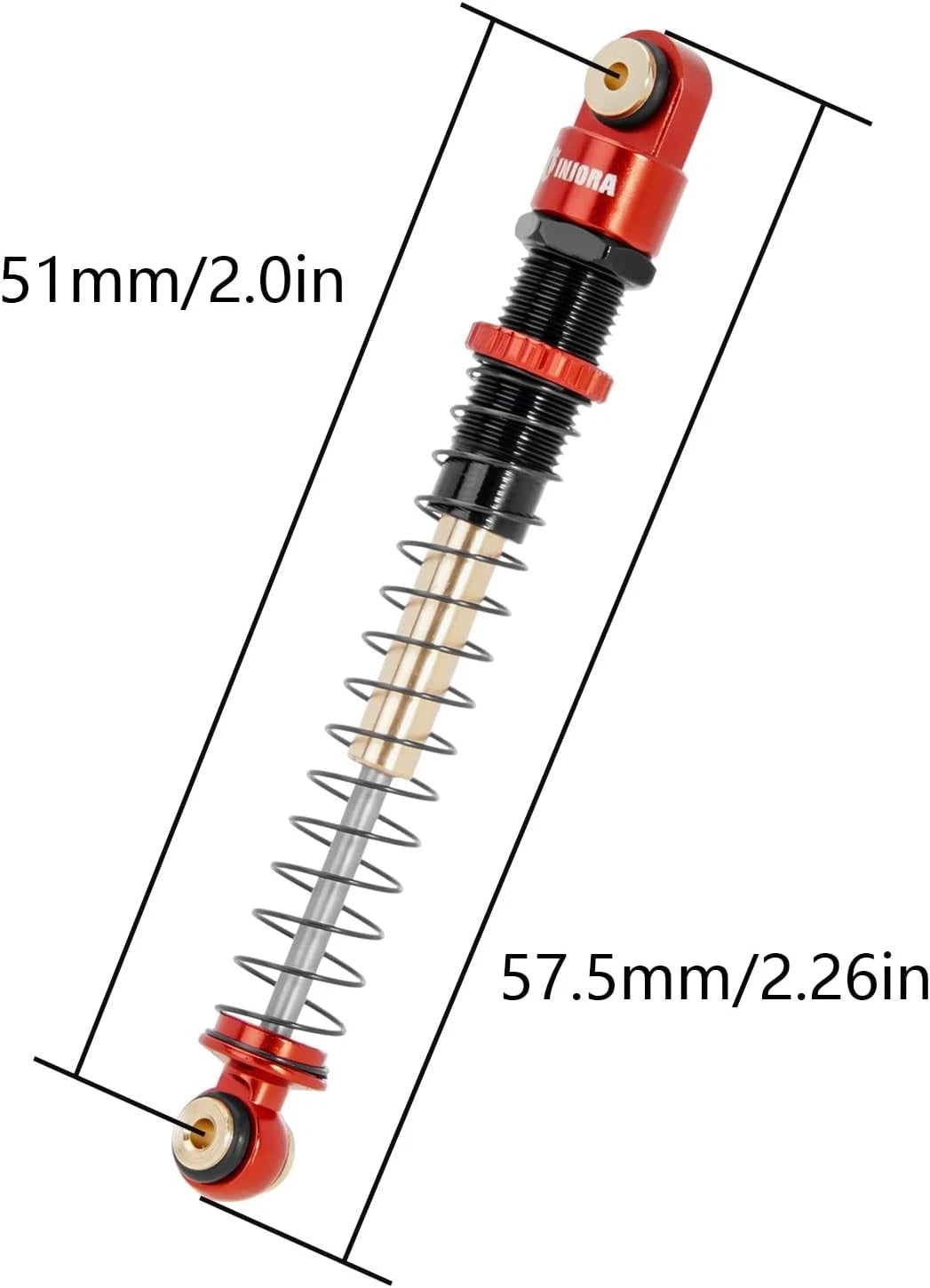 INJORA 51mm Shocks-Long Travel Threaded Double Barrel Damper for Axial Red