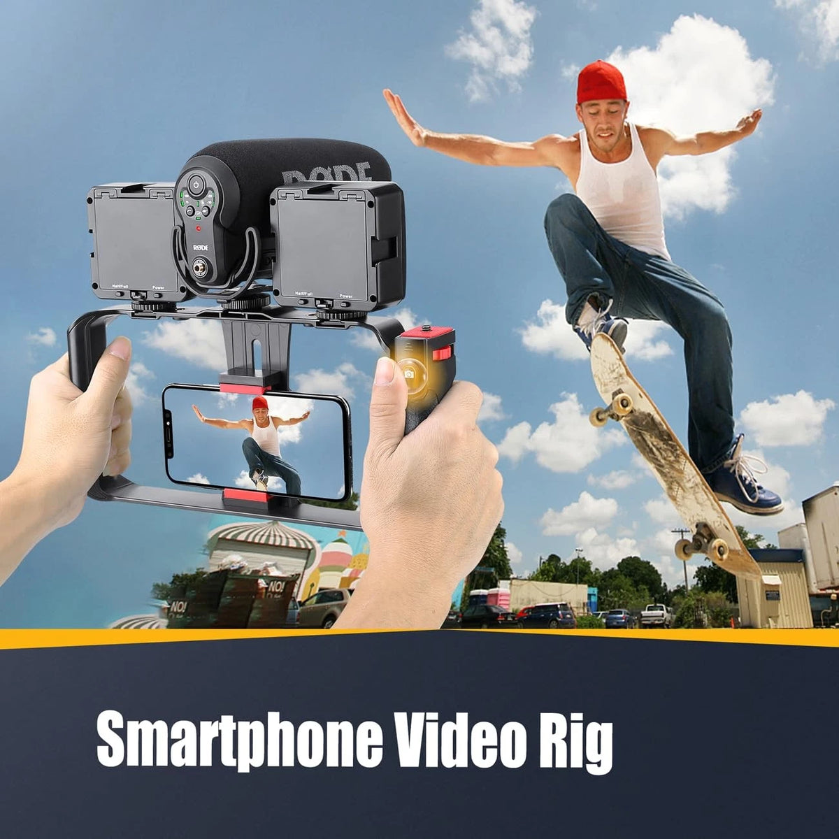 Zeadio Camera Smartphone Handheld Stabilizer, Triple Cold-Shoe Handle black