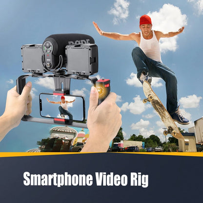 Zeadio Camera Smartphone Handheld Stabilizer, Triple Cold-Shoe Handle black