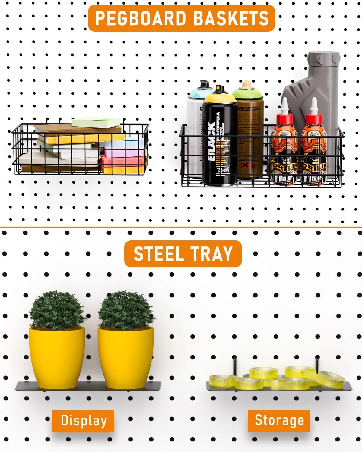 INCLY 30PCS Peg Board Organizer Accessories Kit, Pegboard Hooks Black