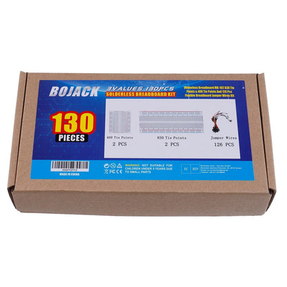 BOJACK 3 Values 130 Pcs Solderless Breadboard 4 830 Tie Points & 400 Tie...