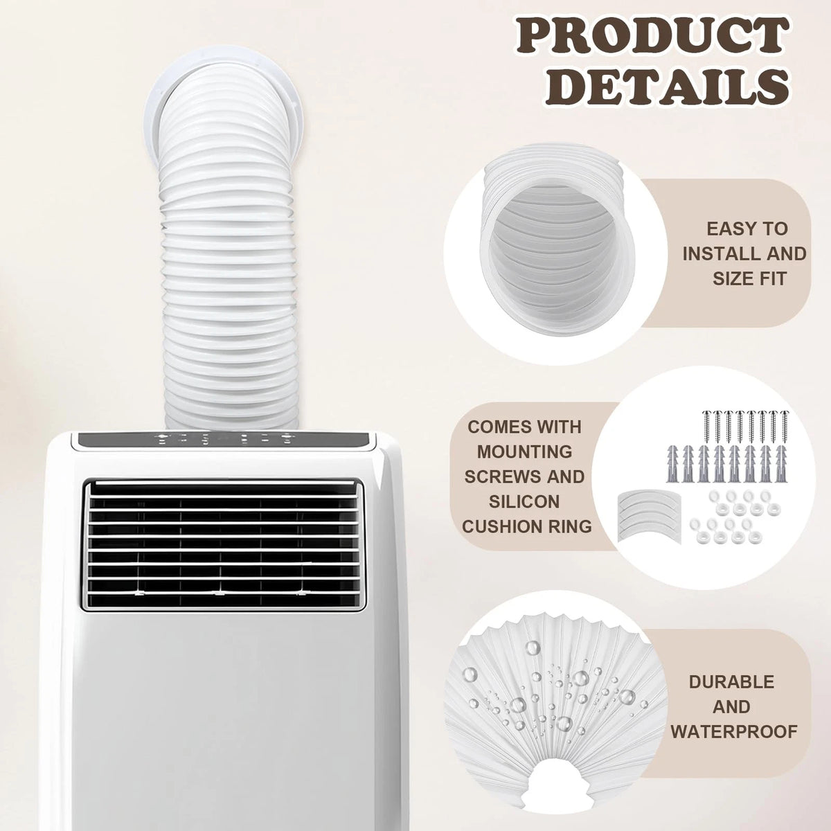 Maasechs Portable Ac Wall Mount Vent Kit 5 In&5.5 in Tubes 59 Inches, White