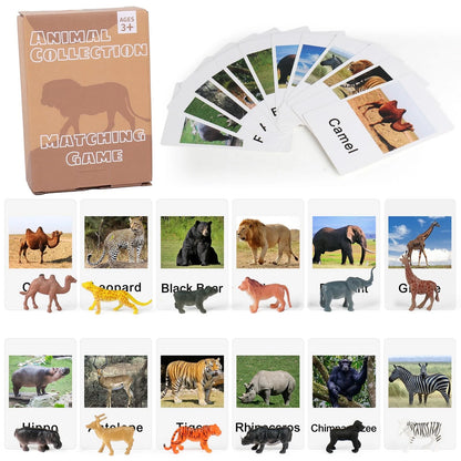 MEROCO Montessori Zoo Safari Animal Match - Miniature Figurines with 2 Medium