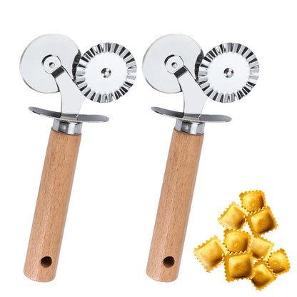 Pastry Double Cutter Wheel,2 Pack Pasta Wheel,Dual-Head 2 Pack, Silver
