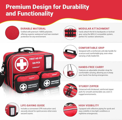Aoldersson 520 Premium Piece Large First Aid Kit – Emergency Survival Red