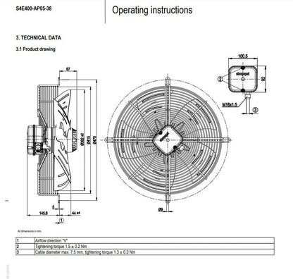Ebmpapst Fan S4E400-AP05-38 AC 230V 188/270W 1620RPM ??400MM Condenser Fan