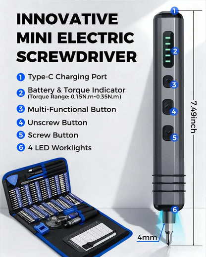 Mini Electric Screwdriver Set 140-IN-1: Set, Blue