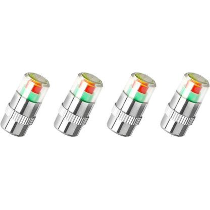 4 PCS Tire Pressure Monitor Valve Caps, 3 Color Visual Alarm Pressure Detectors