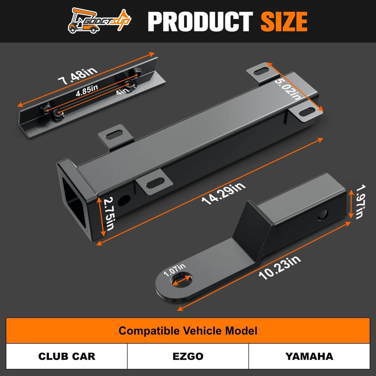 GODCTSUP Golf Cart Hitch with 2 inch Receiver, Fits Club Car EZGO Black