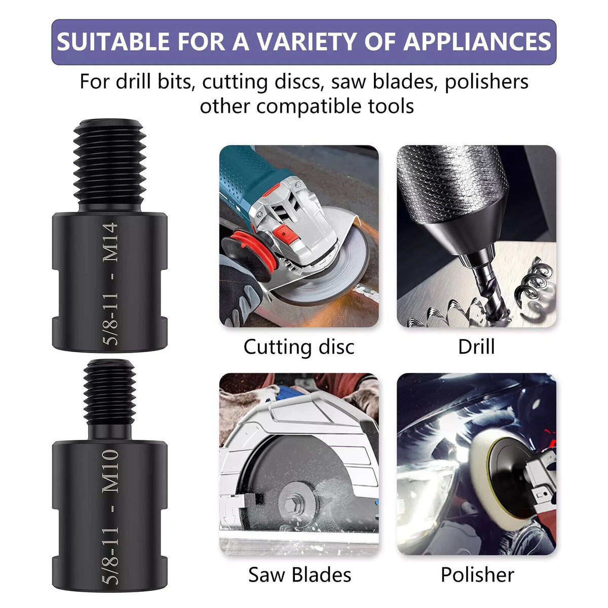 4x Adapter 5/8" 11 Female to M10/M14 Male  for Angle Grinder Electric Drill