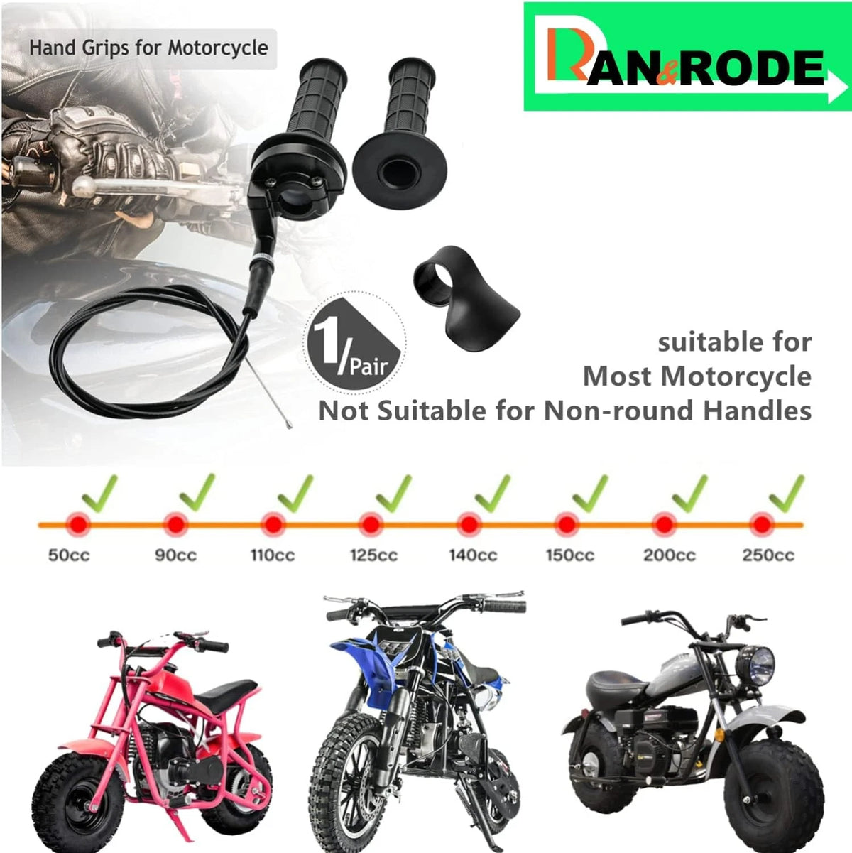 Mini Bike Throttle Assembly Cable for handlebar replacement, black