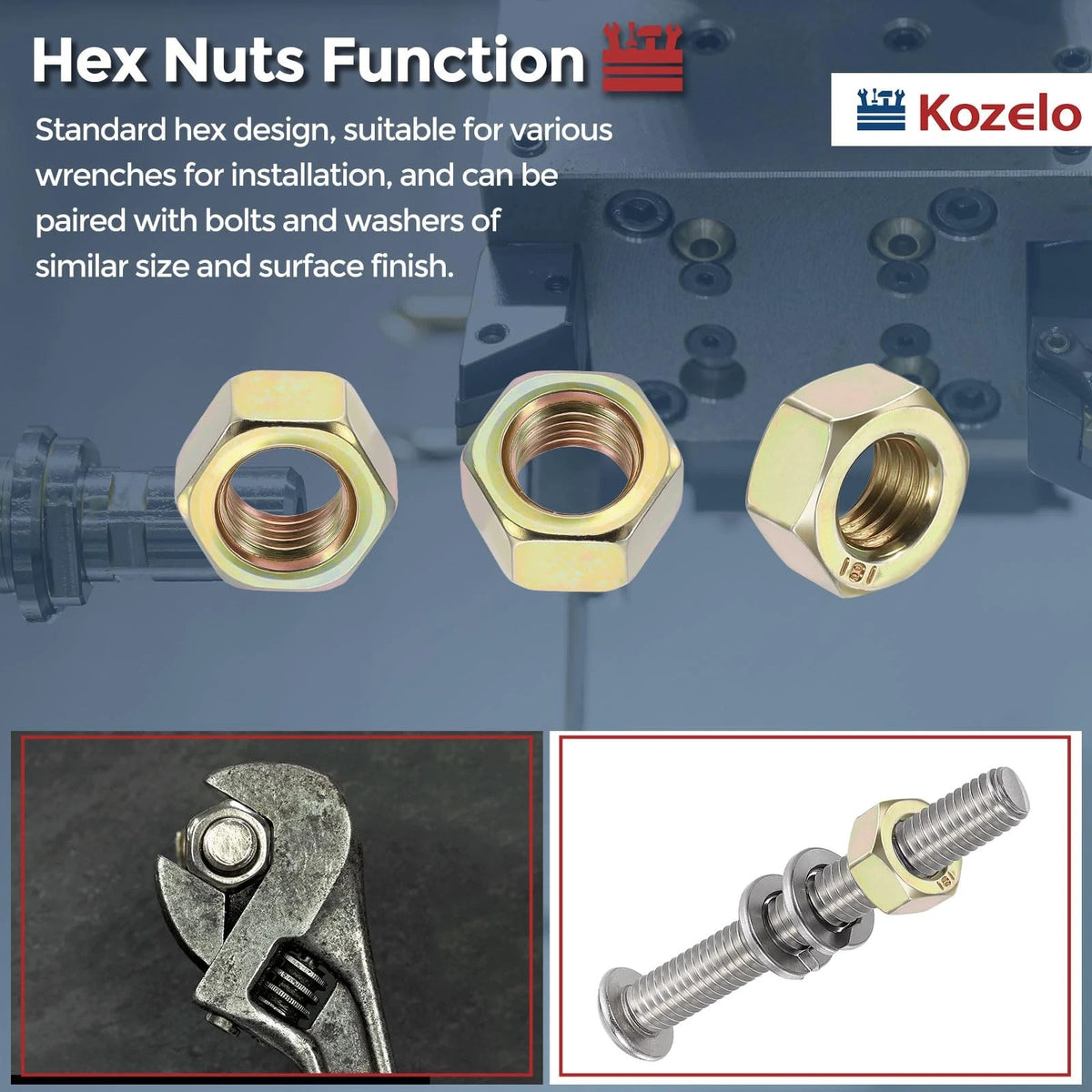 Kozelo 10pcs Hex Nuts - [3/4"-10] Carbon Steel Grade 8 Hardware 3/4"-10