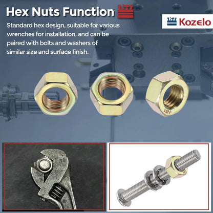Kozelo 10pcs Hex Nuts - [3/4"-10] Carbon Steel Grade 8 Hardware 3/4"-10