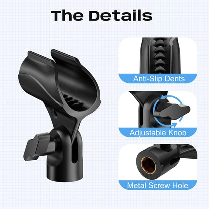 Universal Microphone Clip, Adjustable Mic Holder with 5/8" Male to 3/8" Black