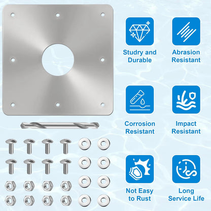 8"x 8" Stainless Steel Pool Water Return Repair Kit with 2-3/8" Hole Sliver