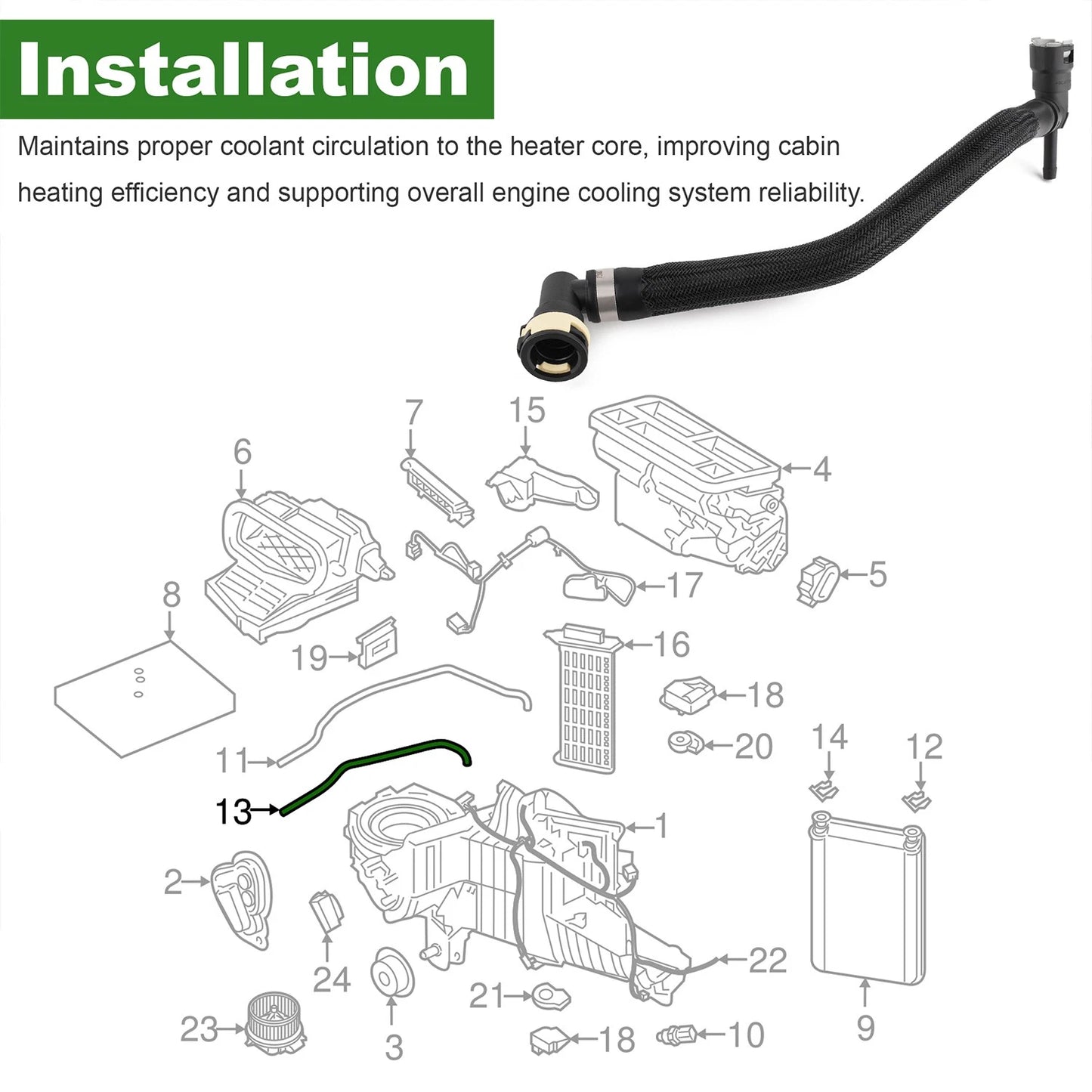 6.7L Diesel Heater Core Coolant Inlet Hose Tube Fits 2017–2024 Ford F-250 F-350