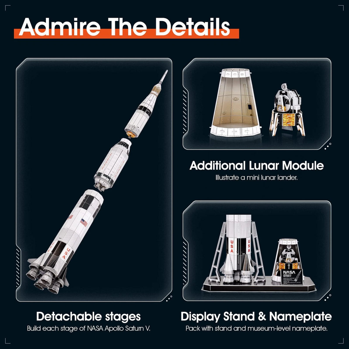 NASA Apollo Saturn V 3D Puzzles for Adults Kids Space Toys Large, Green