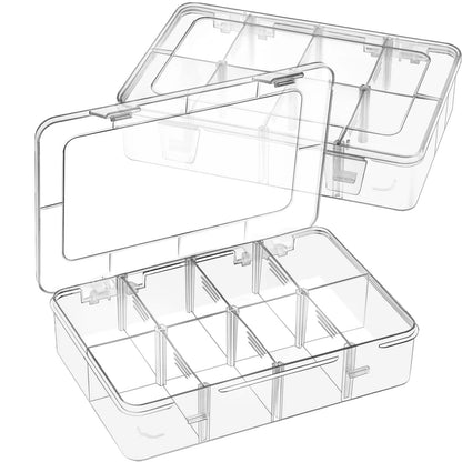 Jutieuo 2 Pack 8 Grids Bead Organizer and Storage, Plastic Small, Clear
