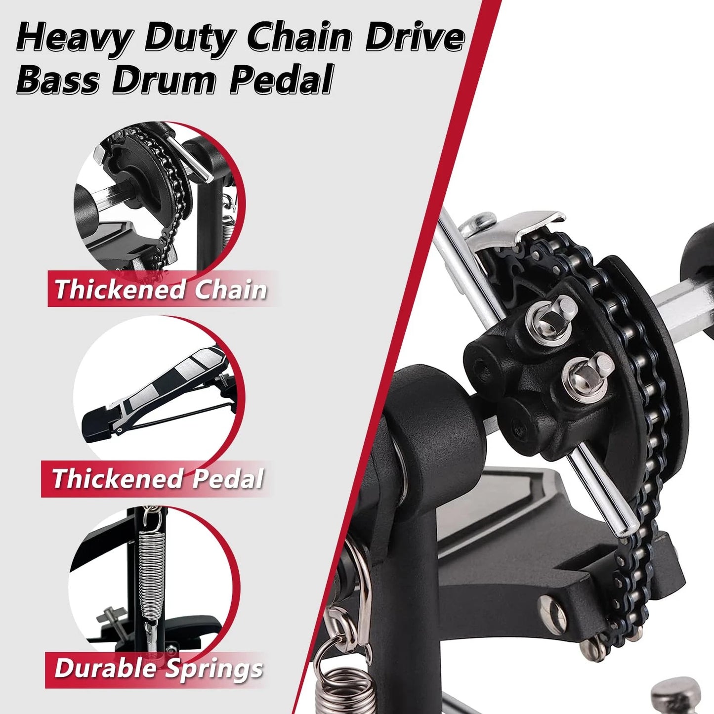 Bass Drum Pedal,Double Pedal Mount Double Chain Drive Foot Single