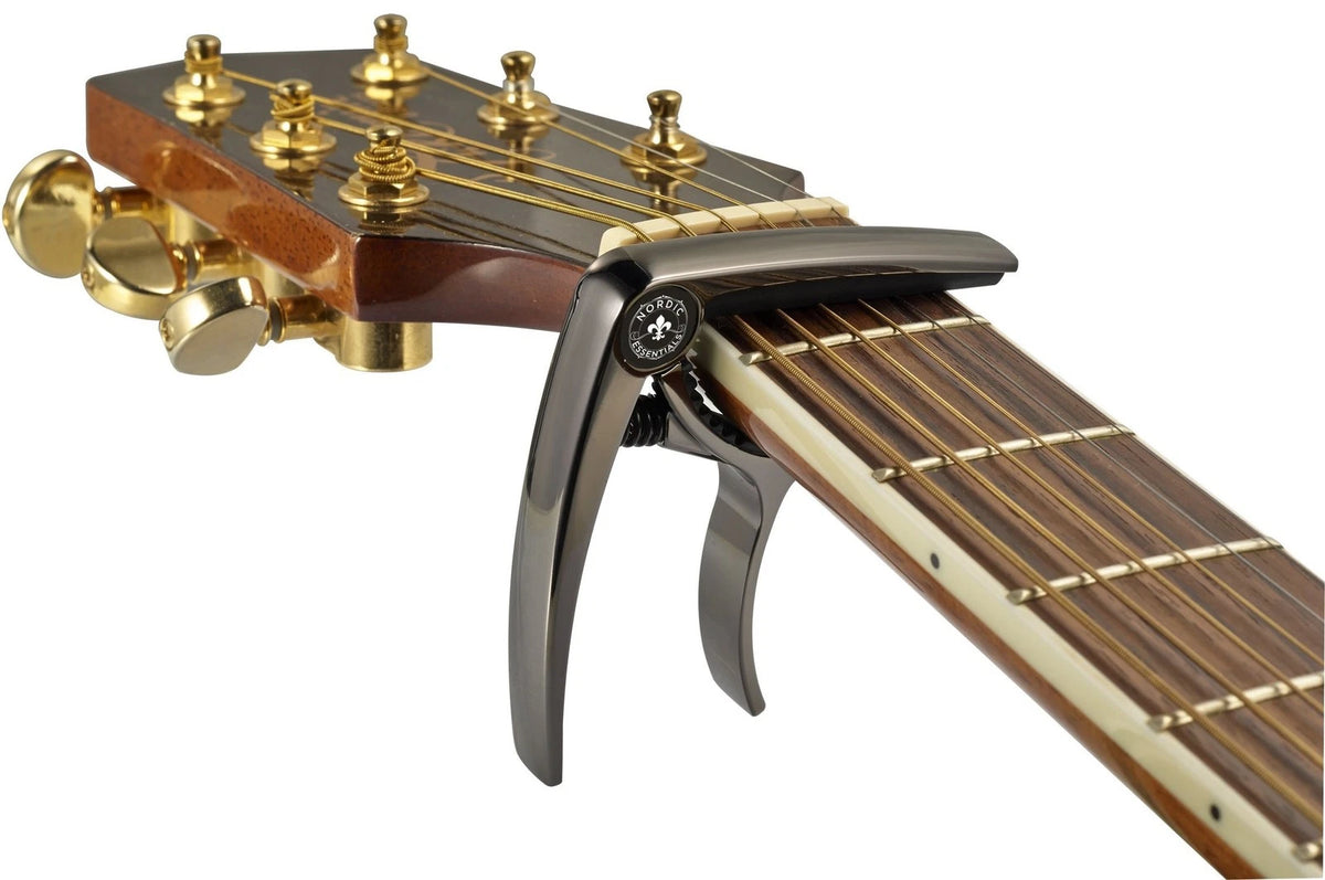 Guitar Capo Deluxe for Acoustic Guitars, Ukulele, Banjo, Sleek Metallic Black