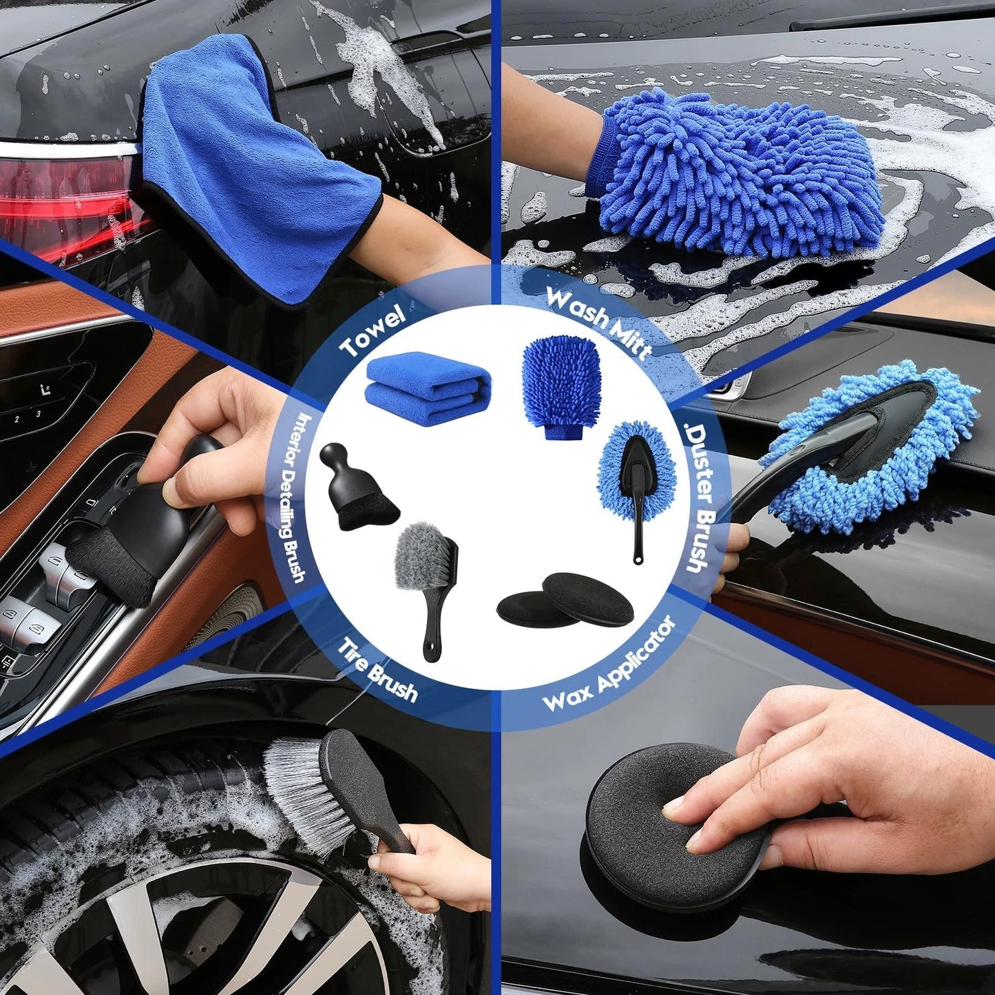 Qydipclin 45Pcs Car Detailing Kit, Brush Set, 45pcs, Blue