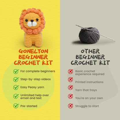 GONELYON Crochet Kit for Beginners, 3Pcs Amigurumi Lion, Bull, Rabbit
