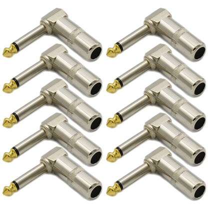 10PCS 1/4 TS Right Angle Mono Phone Plug For Universal 6.35mm Compatibility