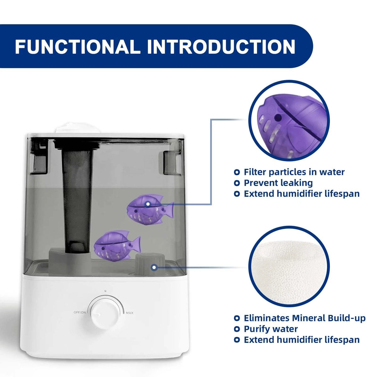 Top-Fill Humidifier 10 Spong Filters + 2 Cleaning Fish,