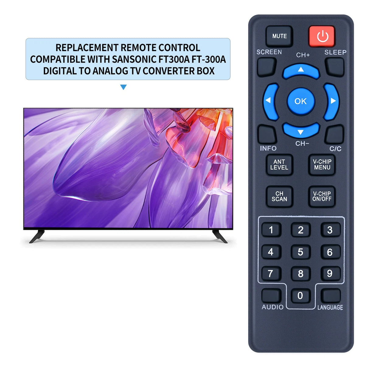 Remote Control For Sansonic FT-300A Digital To Analog TV Converter Box
