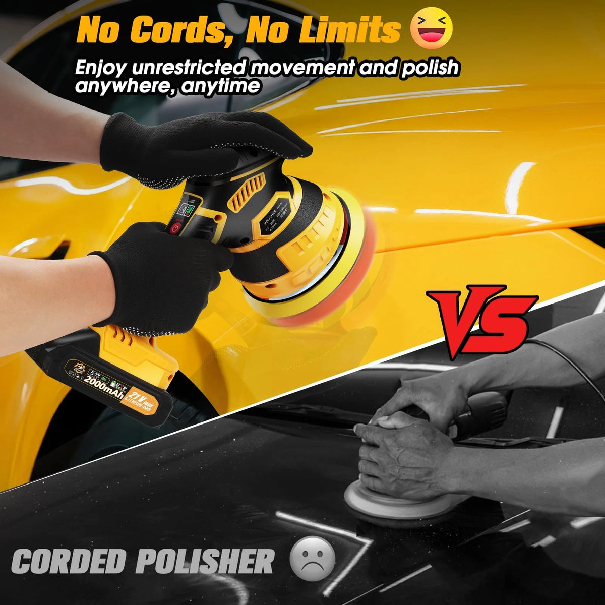 Niusken Cordless Car Buffer Polisher kit, DA with 2*21V 21V, Yellow