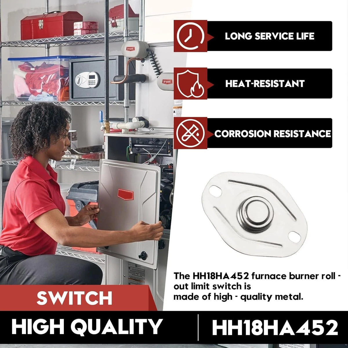 HH18HA452 L250 Furnace Flame Rollout Limit Switch Fits for Bryant black