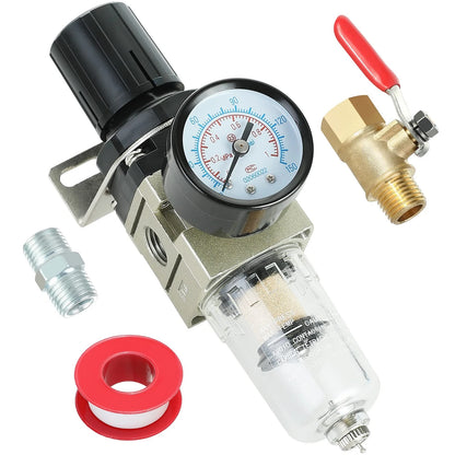 Hromee 1/4 Inch Air Compressor Filter Regulator Combo, 1/4" Manual, Black