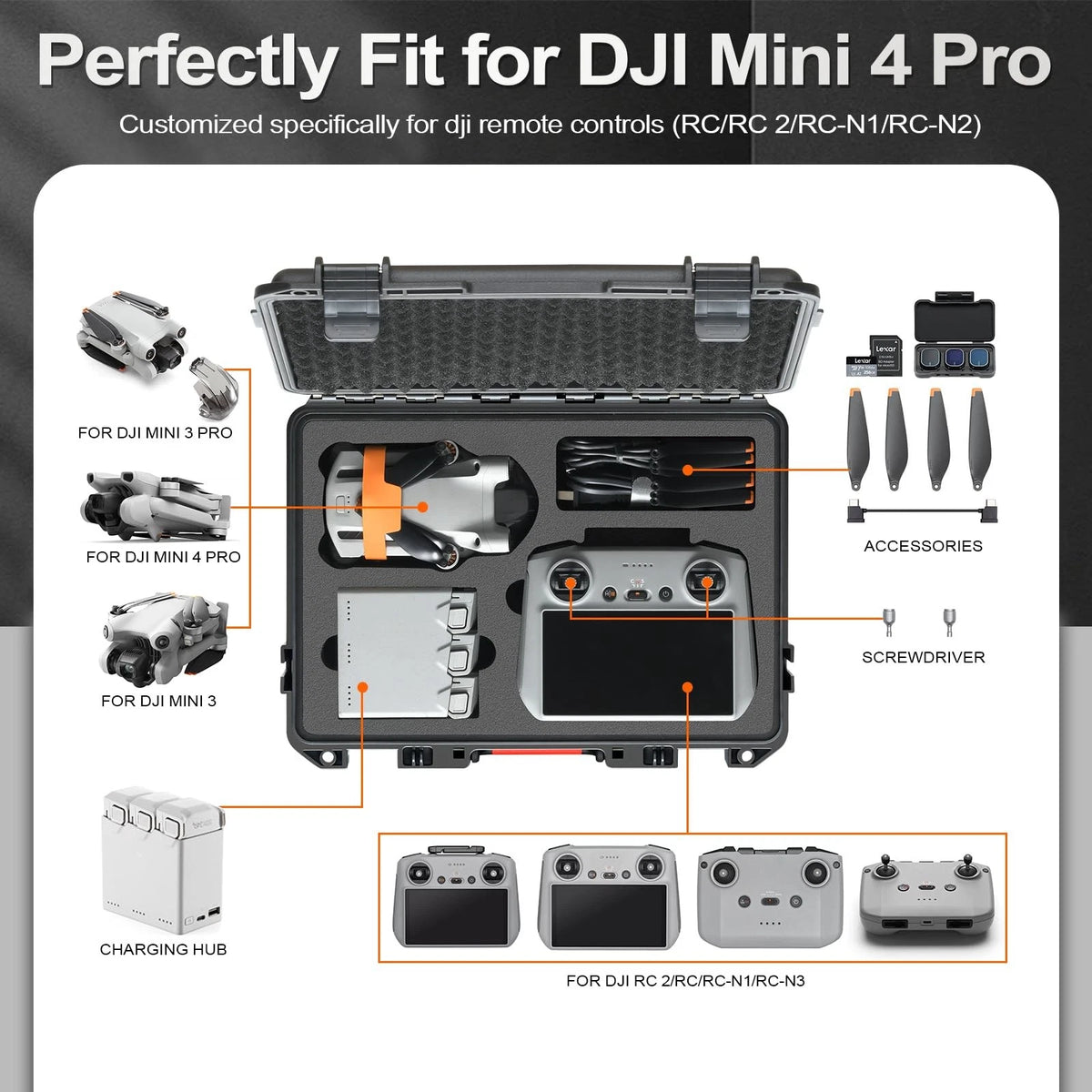 Hard Case for DJI Mini 4 Pro: Waterproof Shell with Foam Black