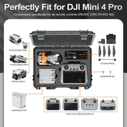 Hard Case for DJI Mini 4 Pro: Waterproof Shell with Foam Black