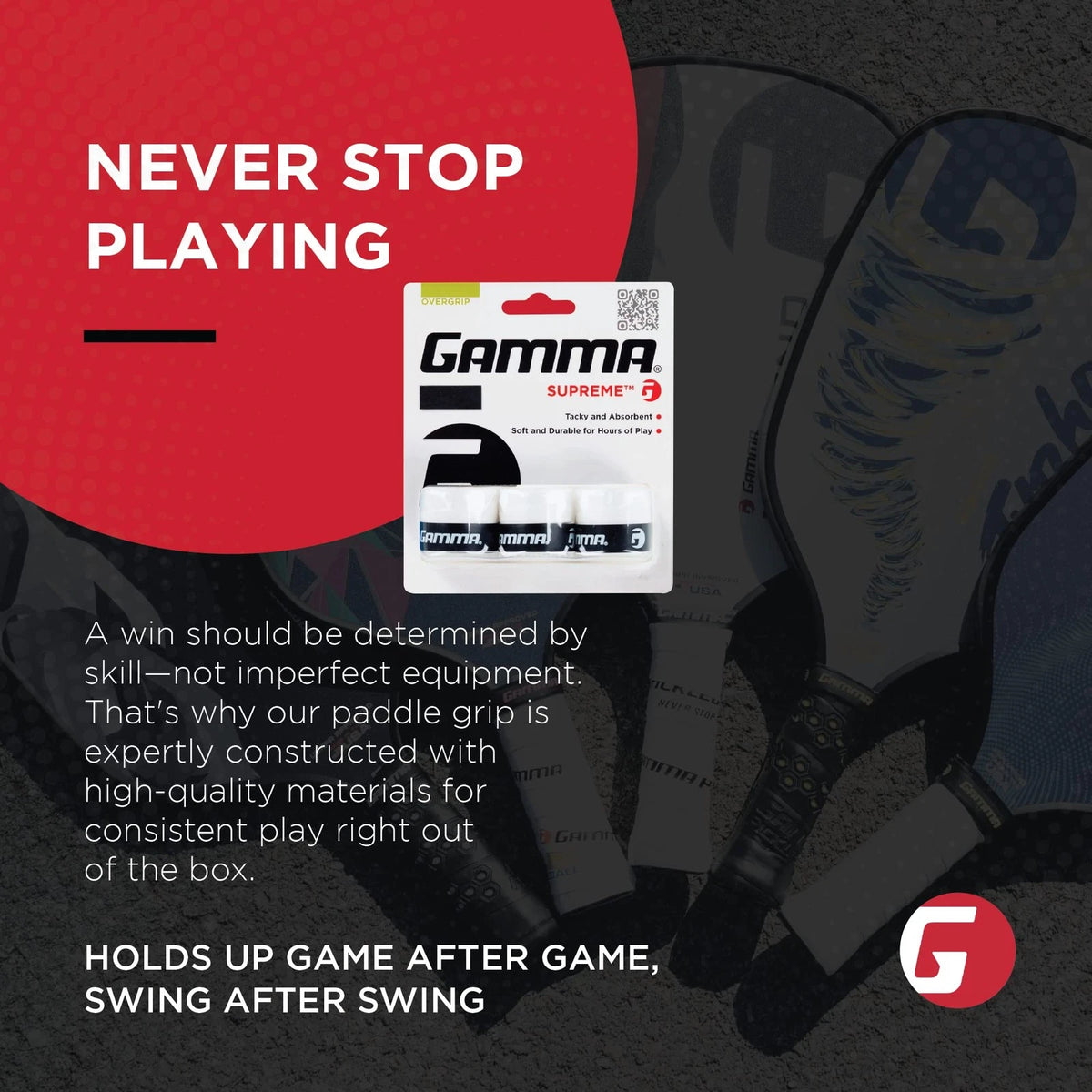 GAMMA Sports Supreme Overgrip for Tennis, Pickleball, Squash, 3 pack, Black