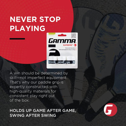 GAMMA Sports Supreme Overgrip for Tennis, Pickleball, Squash, 3 pack, Black