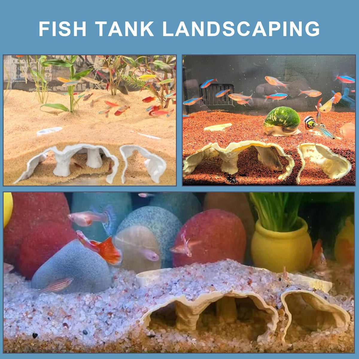 LIYAOLI Aquarium Cave Tunnel 3D Printed - Fish Tank Medium, Grey - 01